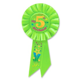 Beistle RS055 My 5th Birthday Rosette, lime green, 3&#188;" x 6&#189;"