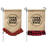 10 Pcs Personalized DIY Garden Flags with Plaid Ruffle, Burlap Lawn Yard Banners, 12