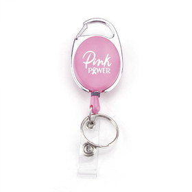 Muka Breast Cancer Awareness Logo Pink Carabiner Badge Holder Reels With Back Splint and Key Ring