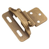 Hickory Hardware Hinge Semi-Concealed 3/8 Inch Inset 1/4 Inch Overlay Face Frame Part Wrap Self-Close Antique Brass Finish (2 Pack)