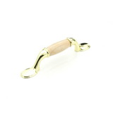 Hickory Hardware Woodgrain Collection Pull 3 Inch Center to Center Polished Brass & Natural Maple Finish