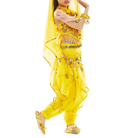 Muka Kid Belly Dance Harem Pants Halter Top Hip Scarf Set, Tribal Dancing Costume for Children kids