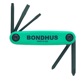 Bondhus 12543 Set 5 Utility GorillaGrip Fold-up Tools PH#1, #2, SL 3/16 Slotted, SQ #1, #2