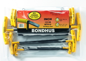 Bondhus 13138 Set 10 Ball End & Hex Graduated Length T-Handles 3/32-3/8