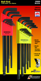 Bondhus 20699 Set 22 Ball End L-Wrenches IN/MM XL Double Pack - 16037 (.050-3/8") + 16099 (1.5-10mm)