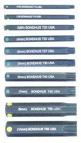Bondhus Set 10 ProHold Star Bits 2" (T10-T55) Bits Only in Clamshell