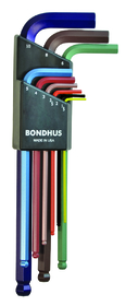 Bondhus 69499 Set 9 ColorGuard Ball End L-Wrenches - Long Arm (1.5-10mm)