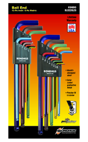 Bondhus 69600 Set 22 ColorGuard Ball End L-Wrenches IN/MM XL Double Pack - 69637 (.050-3/8") + 69699 (1.5-10mm)