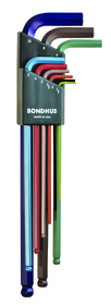 Bondhus Set 9 ColorGuard Ball End L-Wrenches - Extra Long Arm (1.5-10mm)