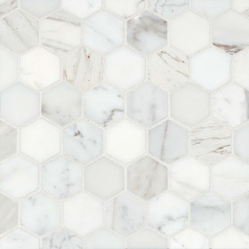 Bedrosians MRBCALOROHEX Calacatta 2" x 2" Hexagon Honed Marble Mosaic Tile in White
