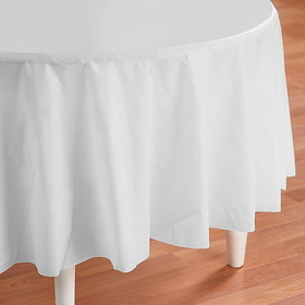 Creative Converting 703272 Bright White (White) Round Plastic Tablecover - NS