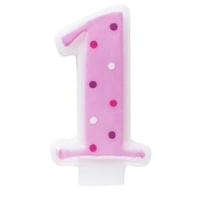 Decopac 13186 Pink 1 Candle with Polka Dots - NS