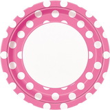 Unique 237959 Pink and White Dots- Dinner Plates (8)