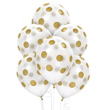 Unique 258700 White and Gold Dots Latex Balloons