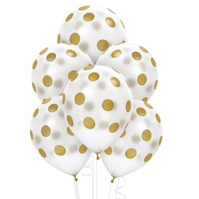 Unique 258700 White and Gold Dots Latex Balloons