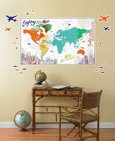 BIRTH3000 259842 Multi Color Map Giant Wall Decal - NS