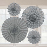 Amscan 106613 Silver Glitter Paper Fan Decorations (4 Pack) - NS