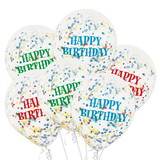 Unique Industries 108324 Clear Latex Birthday Balloons With Confetti (6 Count) - NS