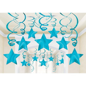 Amscan 107509 Light Blue Foil Star Hanging Decorations (30 Count) - NS