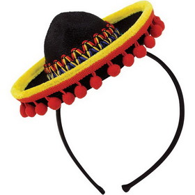 Amscan 109543 Fiesta Sombrero Headband Fabric w/ Ball Fringe (Each) - NS