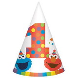 Amscan 110467 Elmo Turns One Paper Cone Hats (8 Count)
