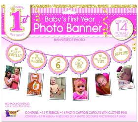 Ruby Slipper Sales 268640 1st Birthday Pink Photo Banner - NS
