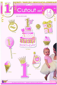 Ruby Slipper Sales 268643 1st Birthday Pink Cutout Set (14) - NS
