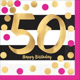 Amscan 126270 Metallic Pink & Gold 50th Birthday Luncheon Napkins (16)
