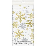 UNIQUE INDUSTRIES 129579 Silver and Gold Snowflake Plastic Tablecover (1)