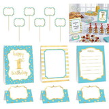 Amscan BB410048 Metallic Blue & Gold 1st Birthday Buffet Decorating Set - NS