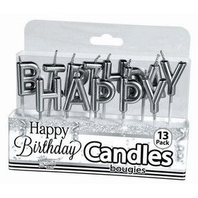 Ruby Slipper Sales 130785 Metallic Silver Happy Birthday Candles (13) - NS