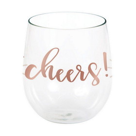 Creative Converting BB340041 Rose All Day 14 oz "Cheers" Plastic Stemless Wine Glass (1) - NS