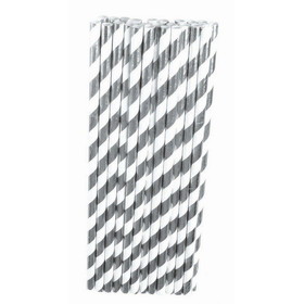 Ruby Slipper Sales BB134530 Silver & White Paper Straws (24) - NS