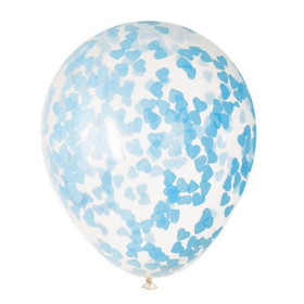 Unique Industries  BB134793  Clear Latex Balloons with Blue Heart Confetti 16" 5ct - Pre-Filled, NS