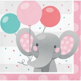Creative Converting PY162875 Pink Elephant Birthday Beverage Napkins (16) - NS