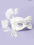 Ruby Slipper Sales F59521 White Masquerade Mask with Beads & Feathers