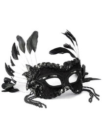Ruby Slipper Sales F59522 Black Masquerade Mask with Beads & Feathers - NS