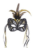 Ruby Slipper Sales F61017 Black & Gold Lace Mask with Feathers - NS