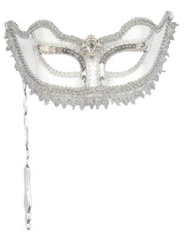 Ruby Slipper Sales F60130 White & Silver Venetian Stick Mask - NS