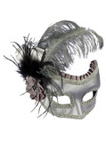 Ruby Slipper Sales F71141 Silver Satin Masquerade Mask with Feathers - NS