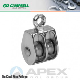 Campbell T7655212N 176 1-Piece Rigid Eye Double Sheave Pulley, Rope Cable, 5/16 in, 55 lb Load, 1 in OD