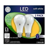 GENERAL ELECTRIC 65762 12W A21 Med Led Sw Non 75W Eq 2Pk