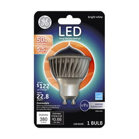 GE 93120809 General Purpose LED, 5.5 W, 50 W Incandescent Equivalent, LED Lamp, MR16 Shape