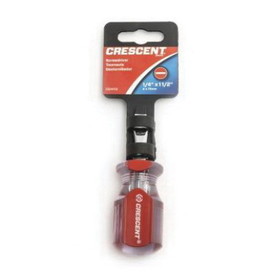 Crescent CS14112 Stubby Screwdriver, 1/4 in Slotted Point, 3-13/16 in OAL, Acetate Handle, Polished Chrome, ASME B107.600-2008