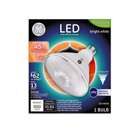GE 38460 General Purpose LED, 7 W, 45 W Incandescent Equivalent, Medium Lamp Base, LED Lamp, PAR38 Shape, 500 Lumens
