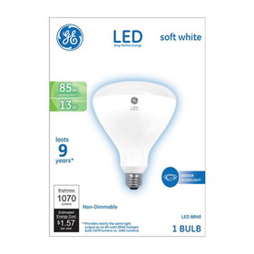 GE 24261 General Purpose LED, 13 W, 85 W Incandescent Equivalent, Medium Lamp Base, LED Lamp, BR40 Shape