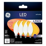 GE 37418 LED Light Bulb, 4 W, 40 W Incandescent Equivalent, E12 Candelabra Lamp Base, LED Lamp, CAC, 300 Lumens