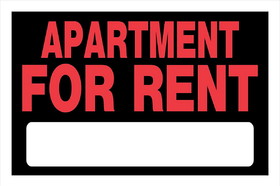 Hillman 839922 Apartment For Rent Sign, Text, Plastic, 8 in Height, 12 in Width, Black/Fluorescent Red Legend/Background, English