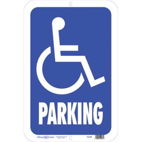 Hillman 843485 Handicapped Parking Sign, Text with Symbol, Aluminum, 12 in Height, 18 in Width, Aluminum Legend/Background, English