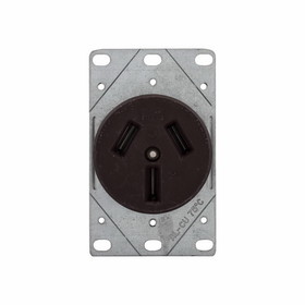 Eaton Cooper Controls 32B-BOX Straight Blade Receptacle, 125/250 VAC, 50 A, 3 Pole, 3 Wires, Brown